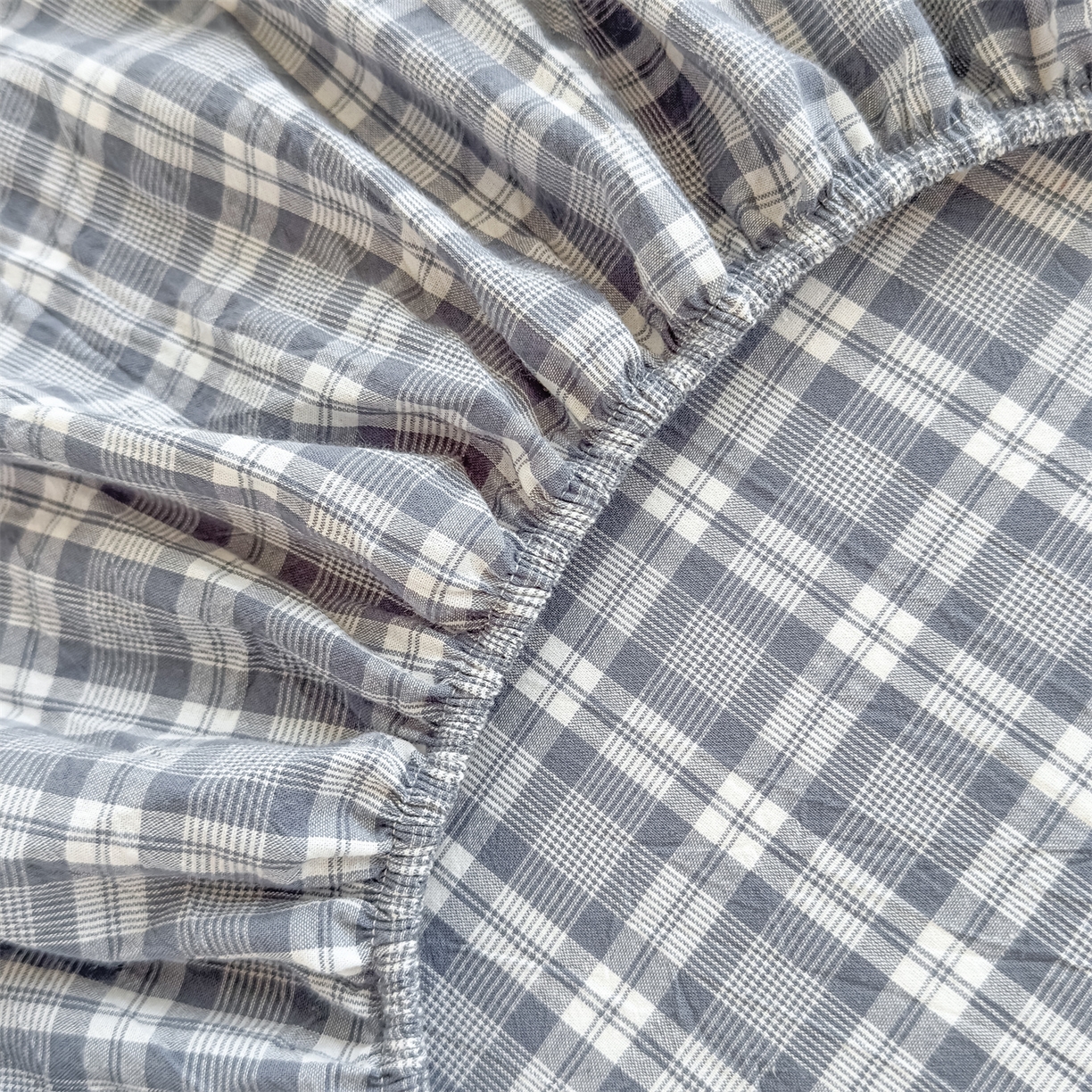 91家纺网 家纺一手货源 找家纺 菡宝 2025新款全棉纯棉色织水洗棉单单床笠 蓝格调