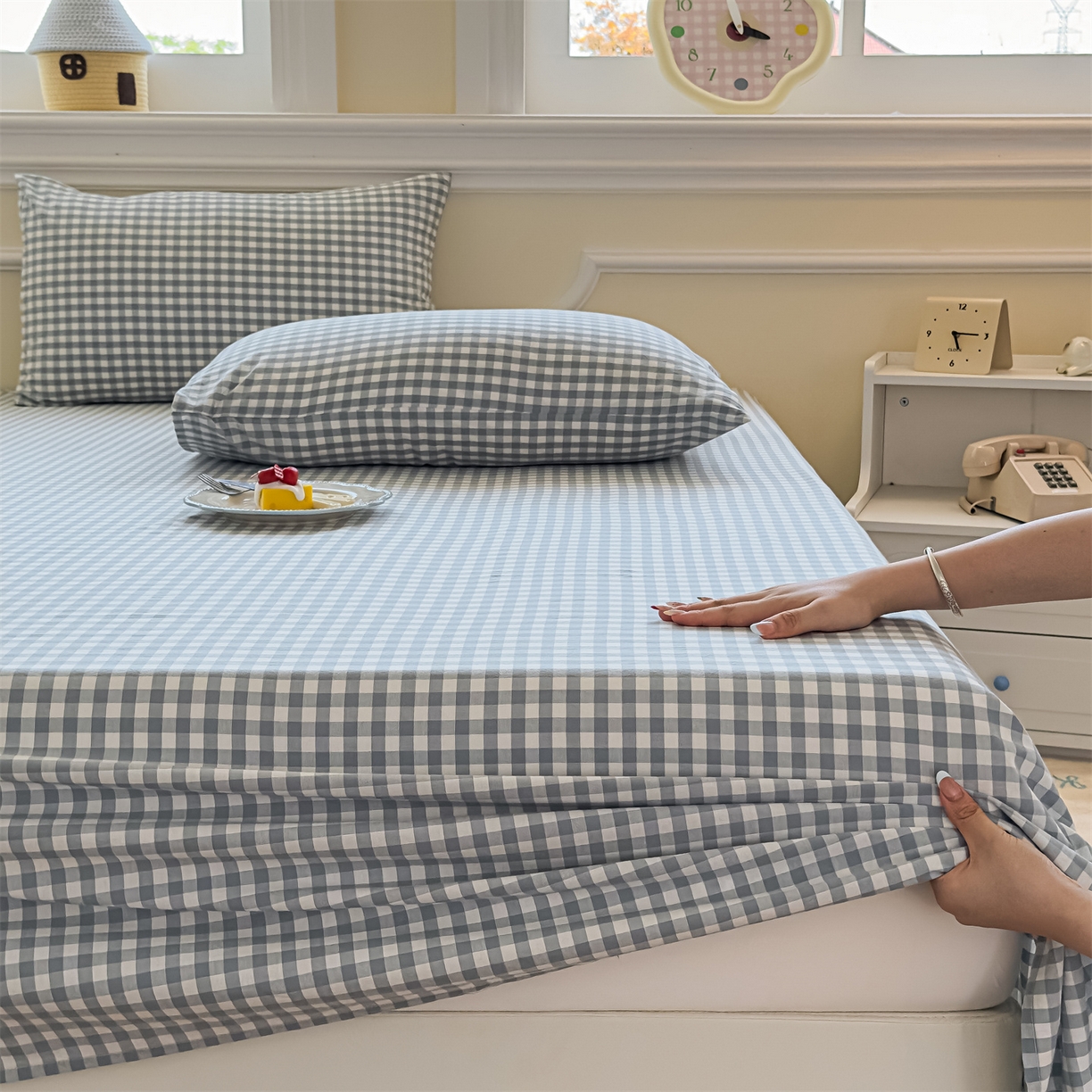 91家纺网 家纺一手货源 找家纺 菡宝 2025新款全棉纯棉色织水洗棉单床单 蓝小格