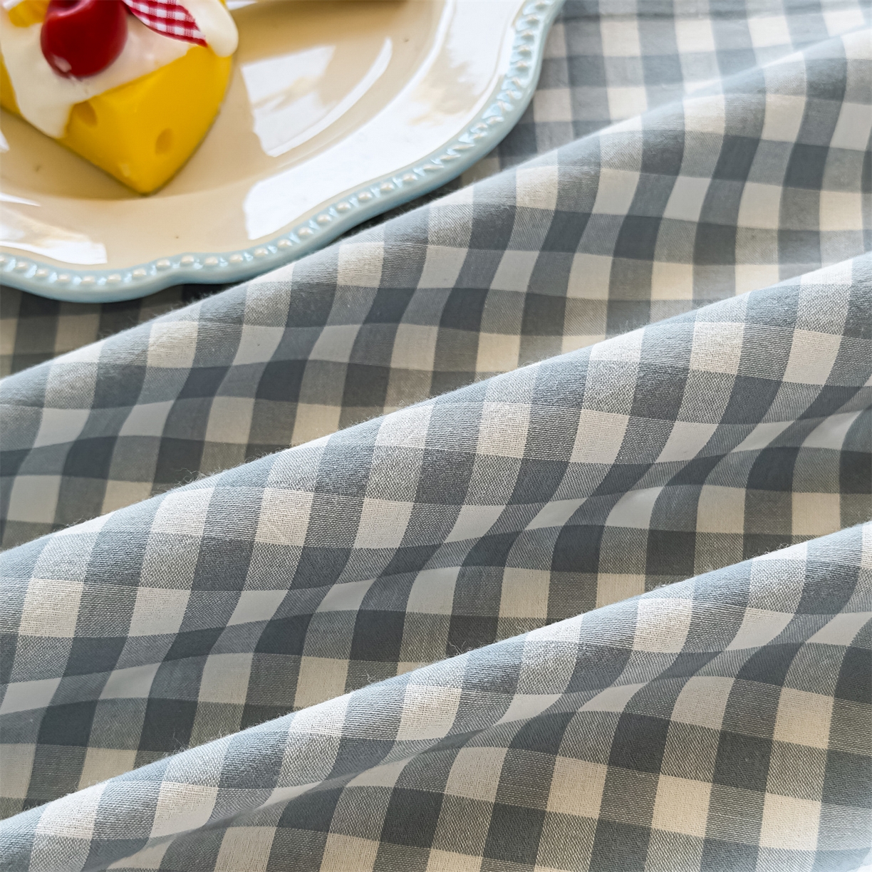 91家纺网 家纺一手货源 找家纺 菡宝 2025新款全棉纯棉色织水洗棉单单床笠 蓝小格