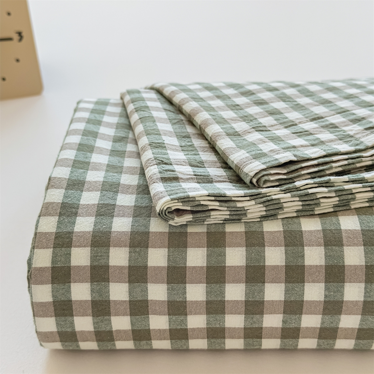 菡宝 2025新款全棉纯棉色织水洗棉单床单 绿小格