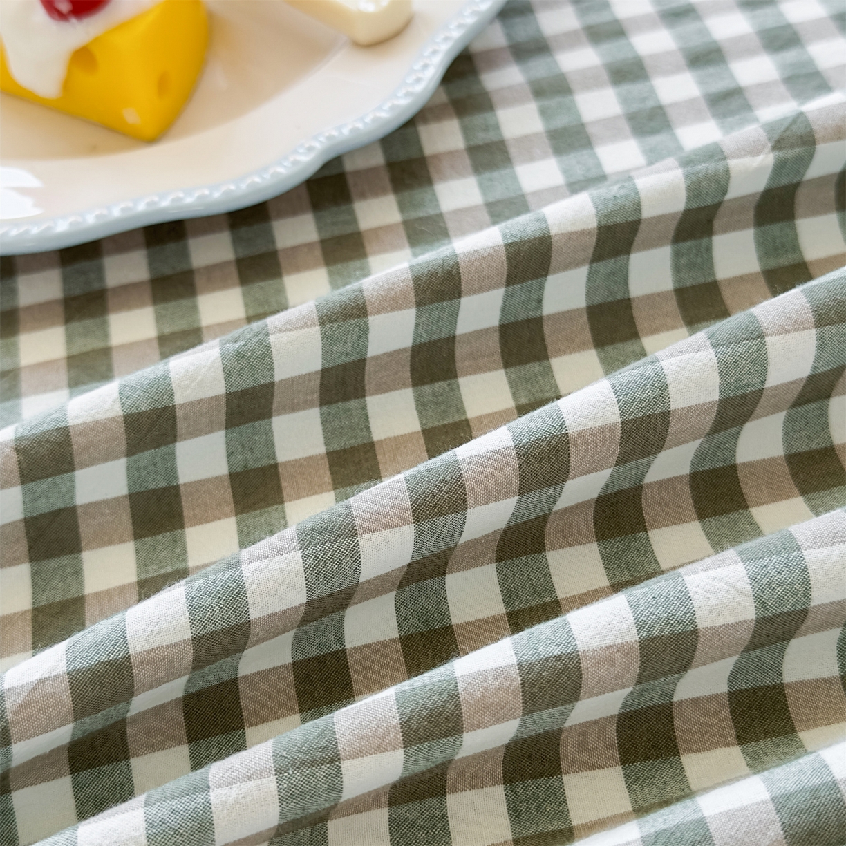 91家纺网 家纺一手货源 找家纺 菡宝 2025新款全棉纯棉色织水洗棉单床单 绿小格