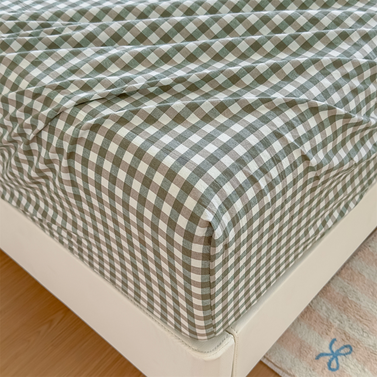 91家纺网 家纺一手货源 找家纺 菡宝 2025新款全棉纯棉色织水洗棉单单床笠 绿小格