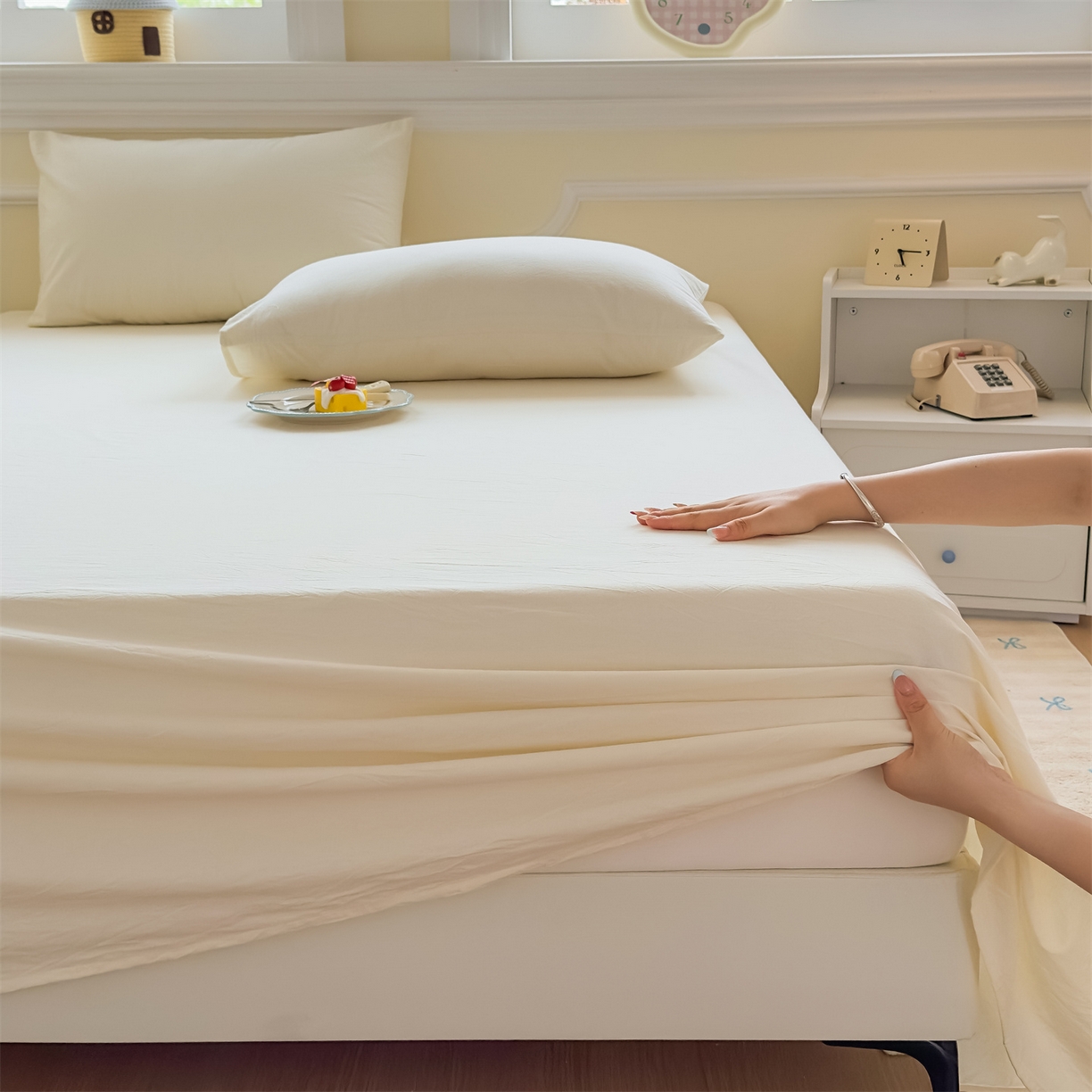 91家纺网 家纺一手货源 找家纺 菡宝 2025新款全棉纯棉色织水洗棉单床单 米白青年