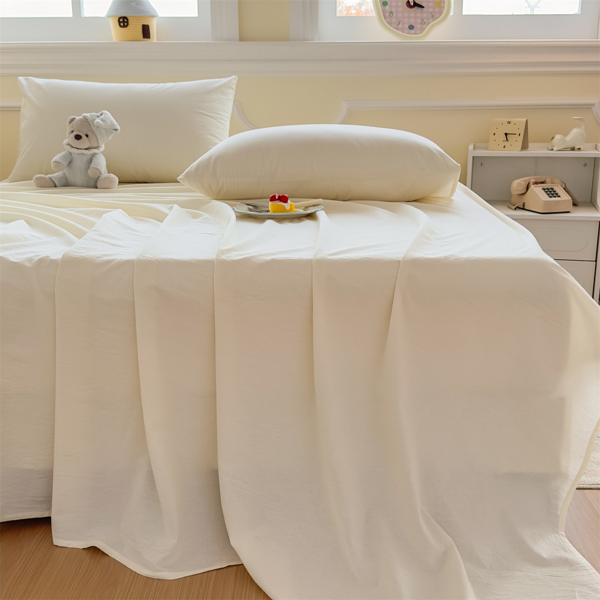 91家纺网 家纺一手货源 找家纺 菡宝 2025新款全棉纯棉色织水洗棉单床单 米白青年