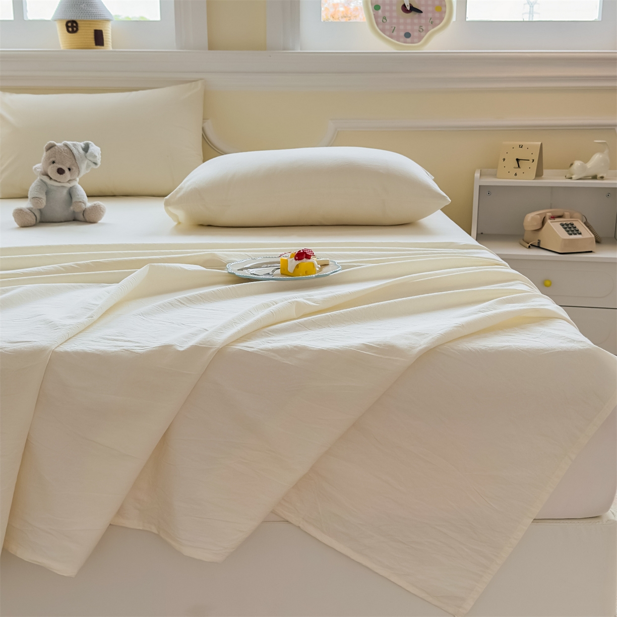 91家纺网 家纺一手货源 找家纺 菡宝 2025新款全棉纯棉色织水洗棉单床单 米白青年