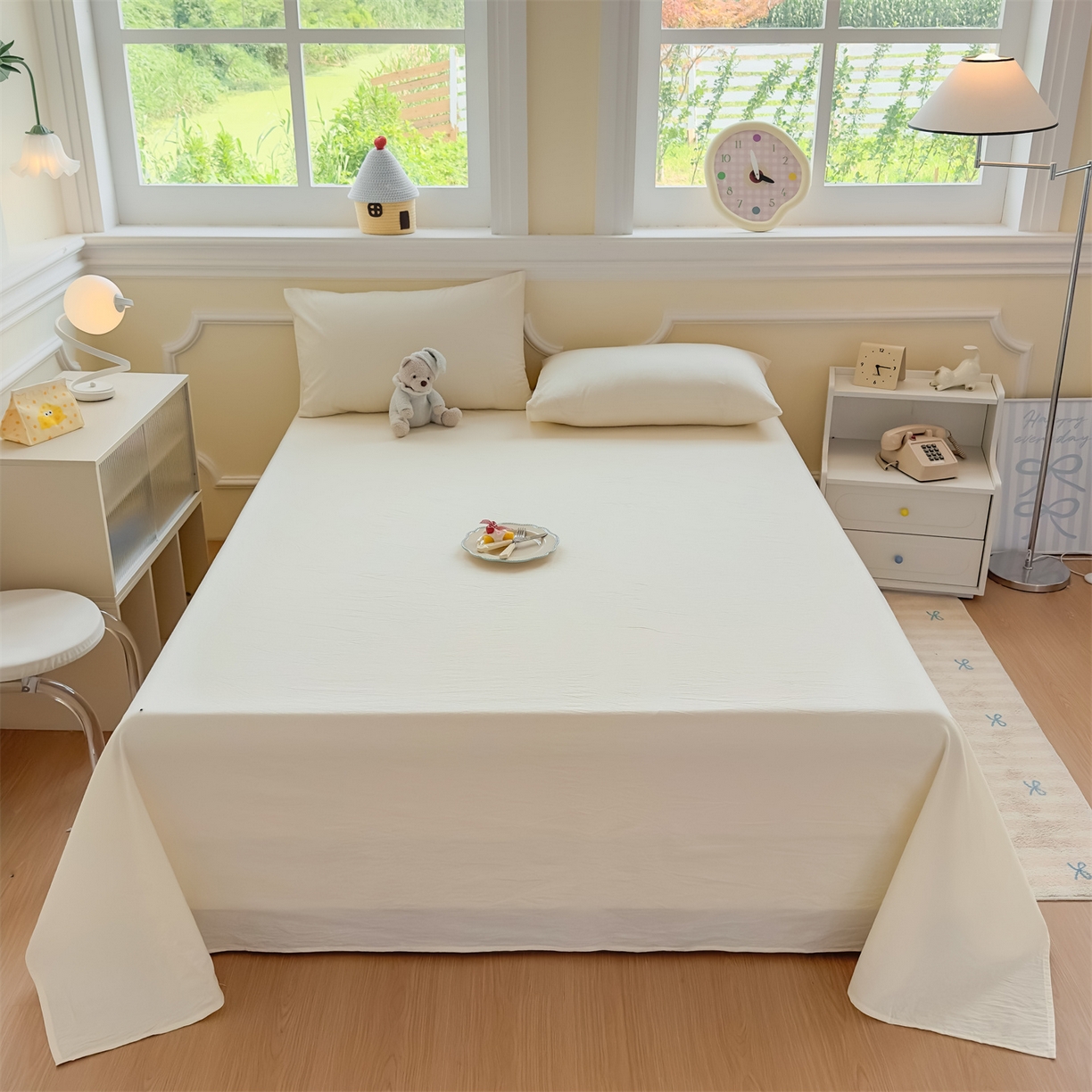 91家纺网 家纺一手货源 找家纺 菡宝 2025新款全棉纯棉色织水洗棉单床单 米白青年