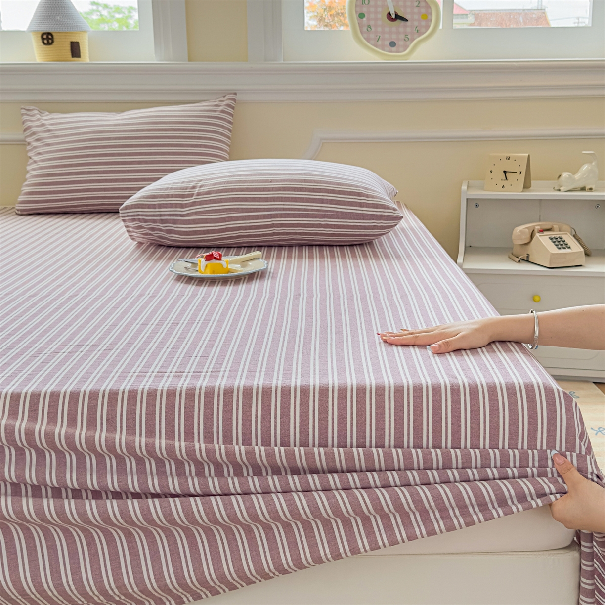 91家纺网 家纺一手货源 找家纺 菡宝 2025新款全棉纯棉色织水洗棉单床单 牧野魅影紫