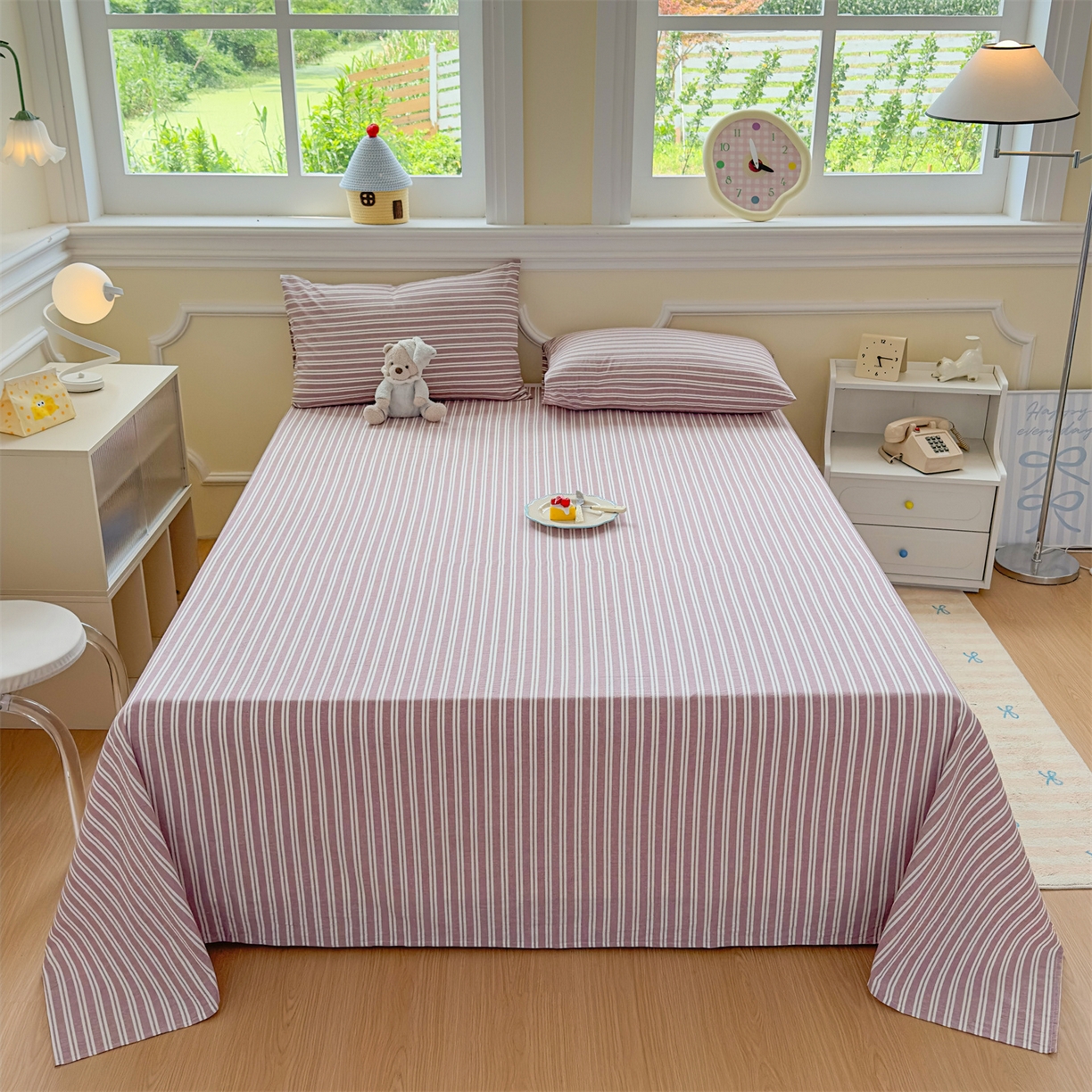 91家纺网 家纺一手货源 找家纺 菡宝 2025新款全棉纯棉色织水洗棉单床单 牧野魅影紫