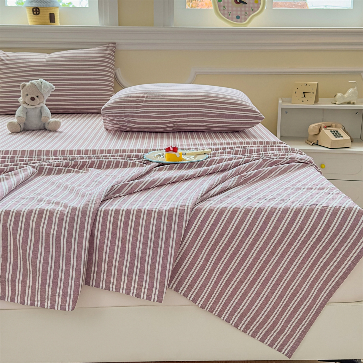 91家纺网 家纺一手货源 找家纺 菡宝 2025新款全棉纯棉色织水洗棉单床单 牧野魅影紫