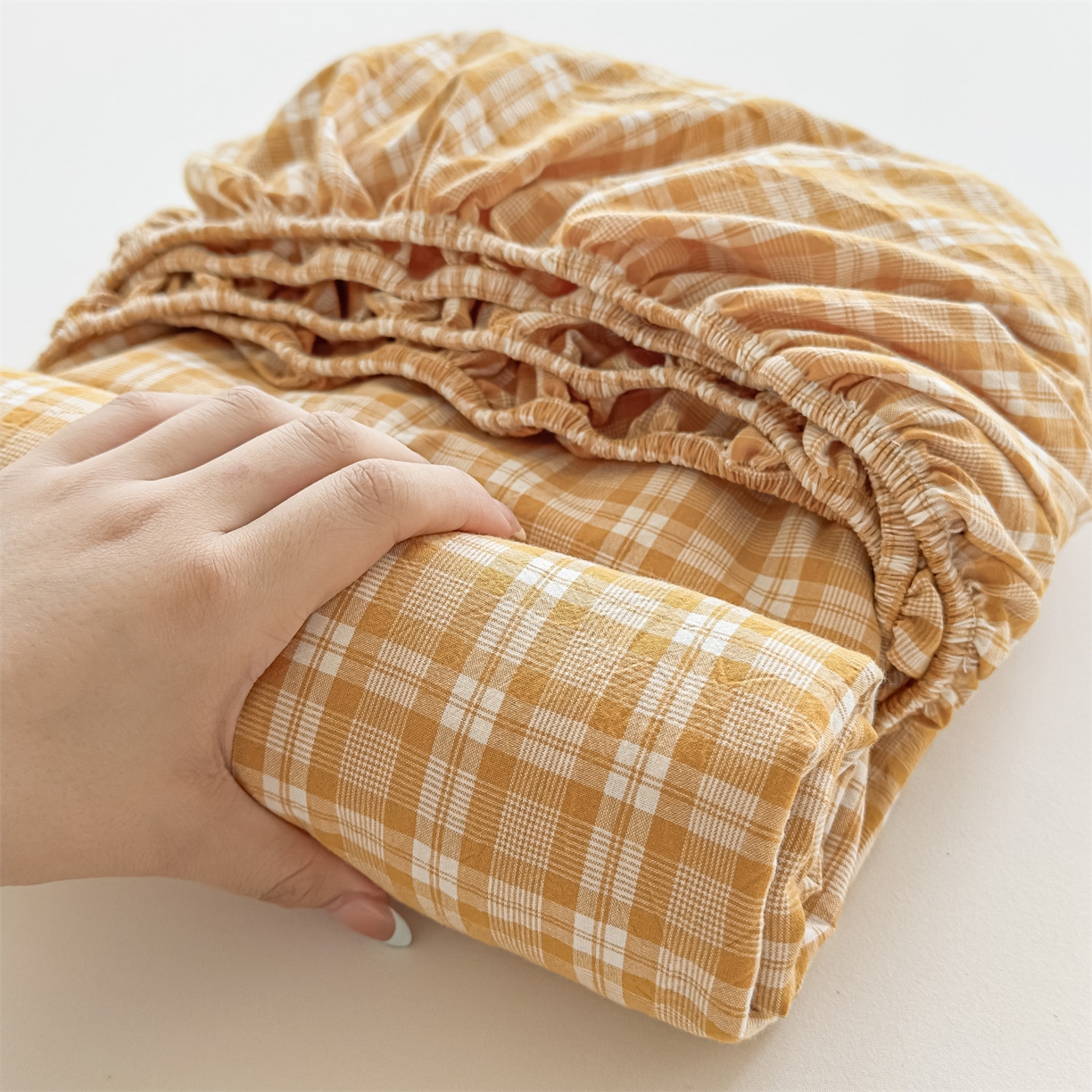 菡宝 2025新款全棉纯棉色织水洗棉单单床笠 黄格调