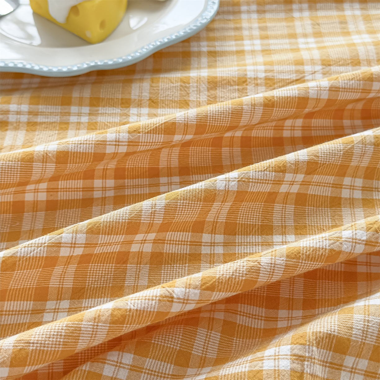 91家纺网 家纺一手货源 找家纺 菡宝 2025新款全棉纯棉色织水洗棉单单床笠 黄格调