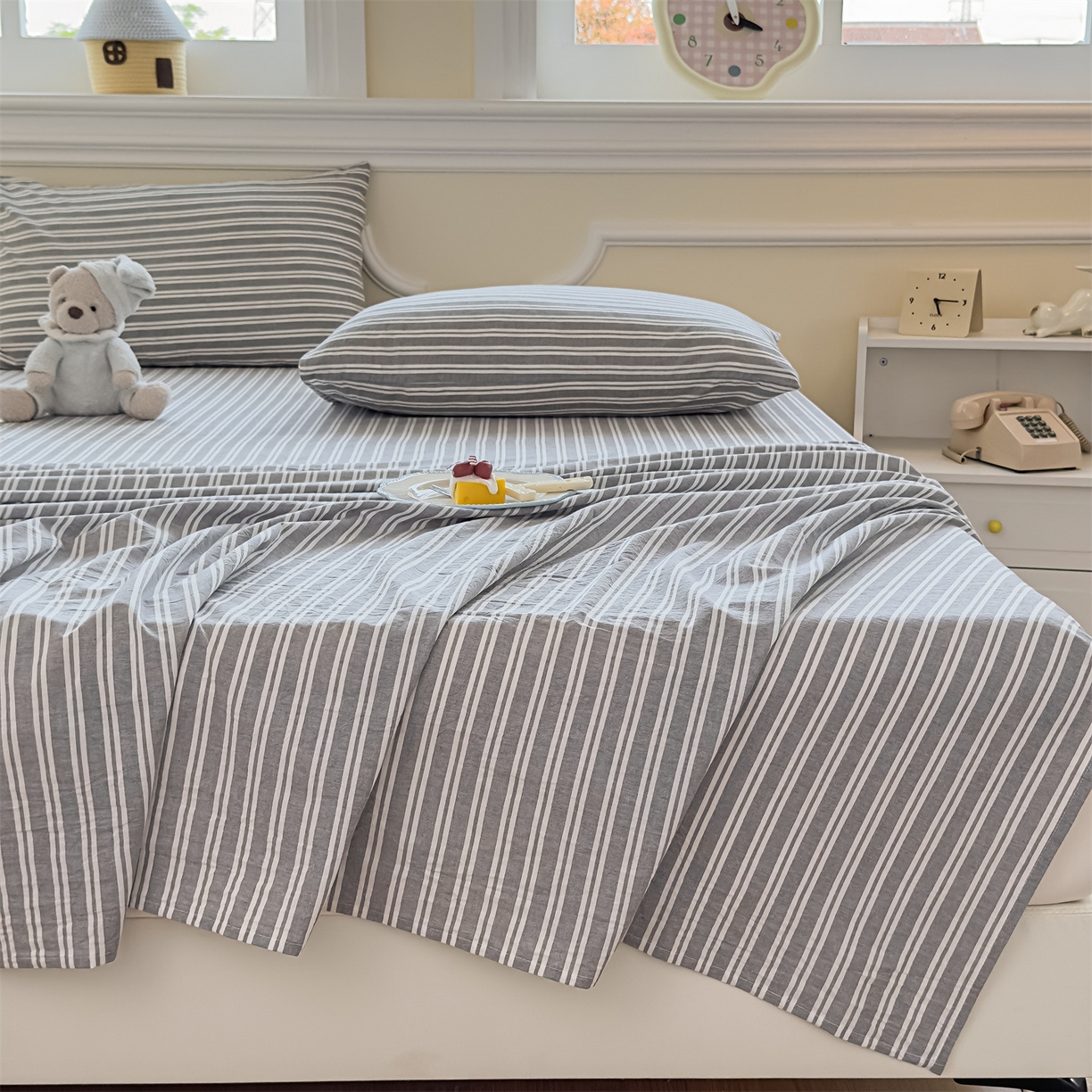 91家纺网 家纺一手货源 找家纺 菡宝 2025新款全棉纯棉色织水洗棉单床单 牧野绅士灰