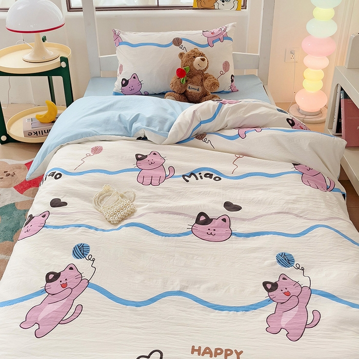 91家纺网 家纺一手货源 找家纺 曼陀罗2025新款超柔云朵棉学生宿舍上下铺三件套 线条喵