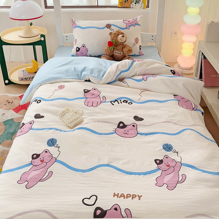 91家纺网 家纺一手货源 找家纺 曼陀罗2025新款超柔云朵棉学生宿舍上下铺三件套 线条喵