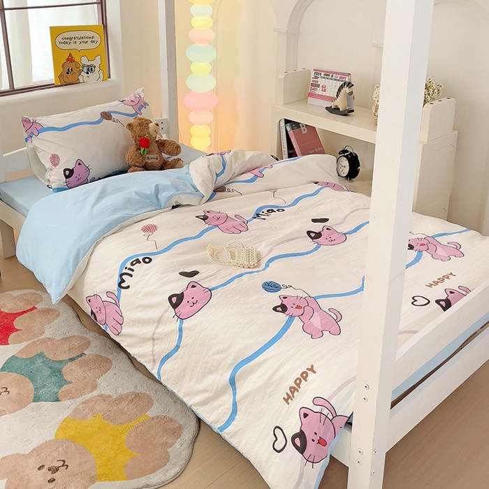 91家纺网 家纺一手货源 找家纺 曼陀罗2025新款超柔云朵棉学生宿舍上下铺三件套 线条喵