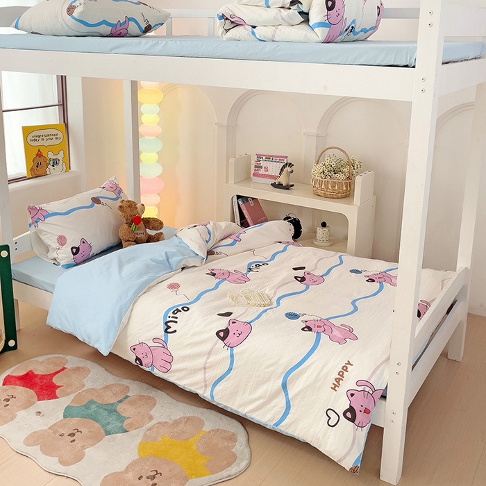 91家纺网 家纺一手货源 找家纺 曼陀罗2025新款超柔云朵棉学生宿舍上下铺三件套 线条喵