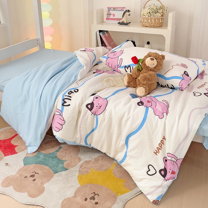 91家纺网 家纺一手货源 找家纺 曼陀罗2025新款超柔云朵棉学生宿舍上下铺三件套 线条喵