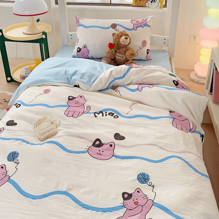 91家纺网 家纺一手货源 找家纺 曼陀罗2025新款超柔云朵棉学生宿舍上下铺三件套 线条喵