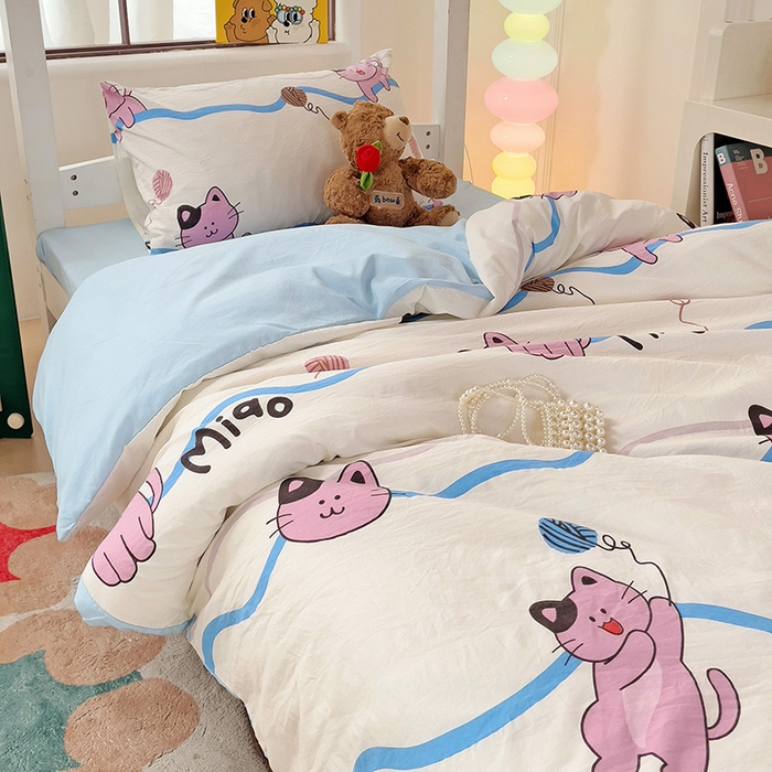 91家纺网 家纺一手货源 找家纺 曼陀罗2025新款超柔云朵棉学生宿舍上下铺三件套 线条喵