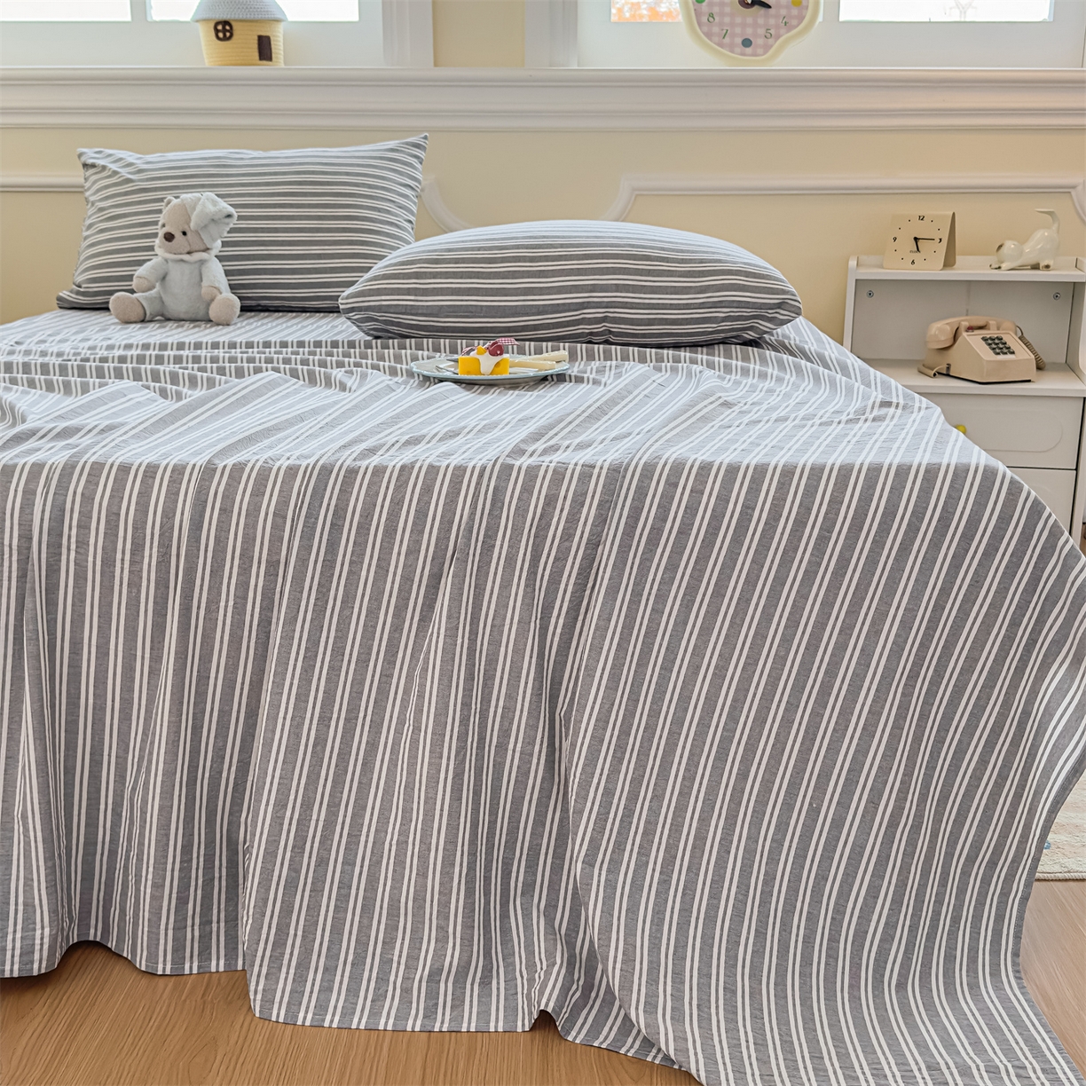 91家纺网 家纺一手货源 找家纺 菡宝 2025新款全棉纯棉色织水洗棉单床单 牧野绅士灰