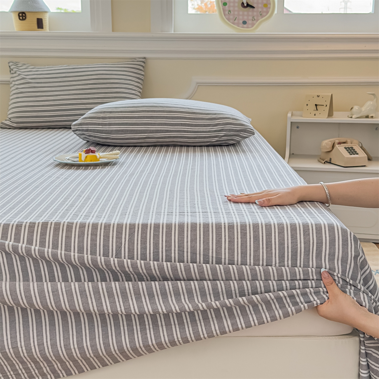 91家纺网 家纺一手货源 找家纺 菡宝 2025新款全棉纯棉色织水洗棉单床单 牧野绅士灰