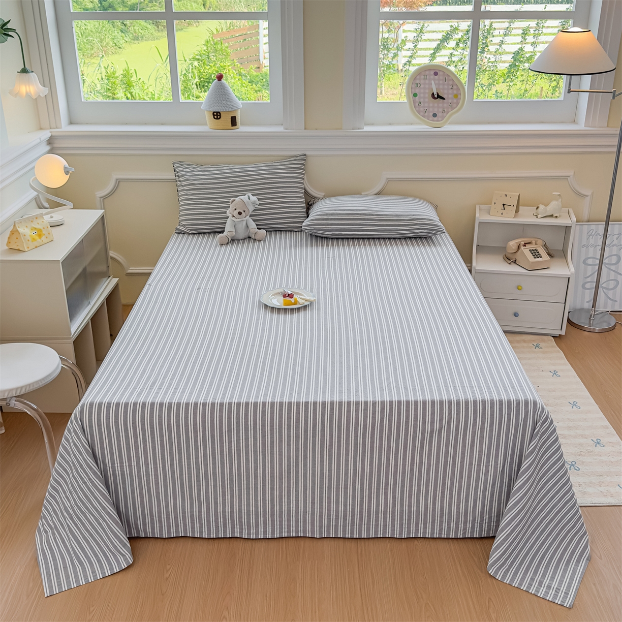 91家纺网 家纺一手货源 找家纺 菡宝 2025新款全棉纯棉色织水洗棉单床单 牧野绅士灰