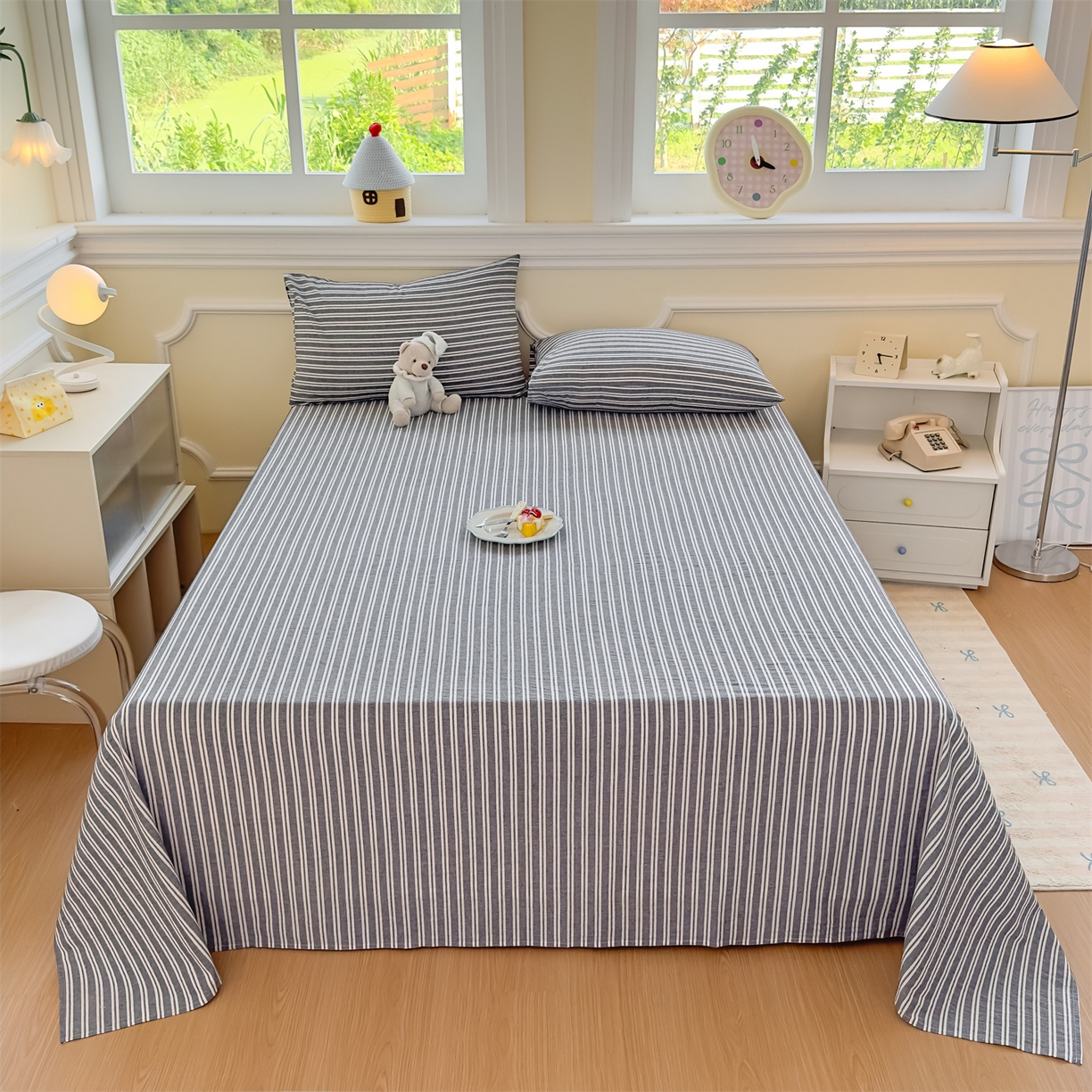 91家纺网 家纺一手货源 找家纺 菡宝 2025新款全棉纯棉色织水洗棉单床单 牧野丈青灰