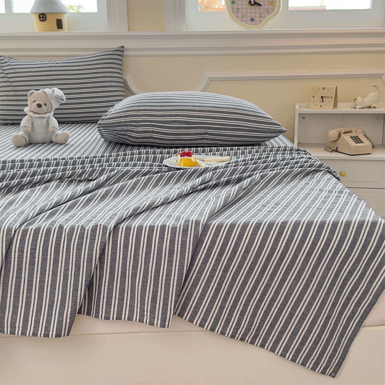 91家纺网 家纺一手货源 找家纺 菡宝 2025新款全棉纯棉色织水洗棉单床单 牧野丈青灰