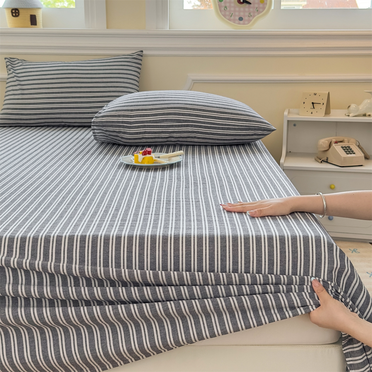 91家纺网 家纺一手货源 找家纺 菡宝 2025新款全棉纯棉色织水洗棉单床单 牧野丈青灰