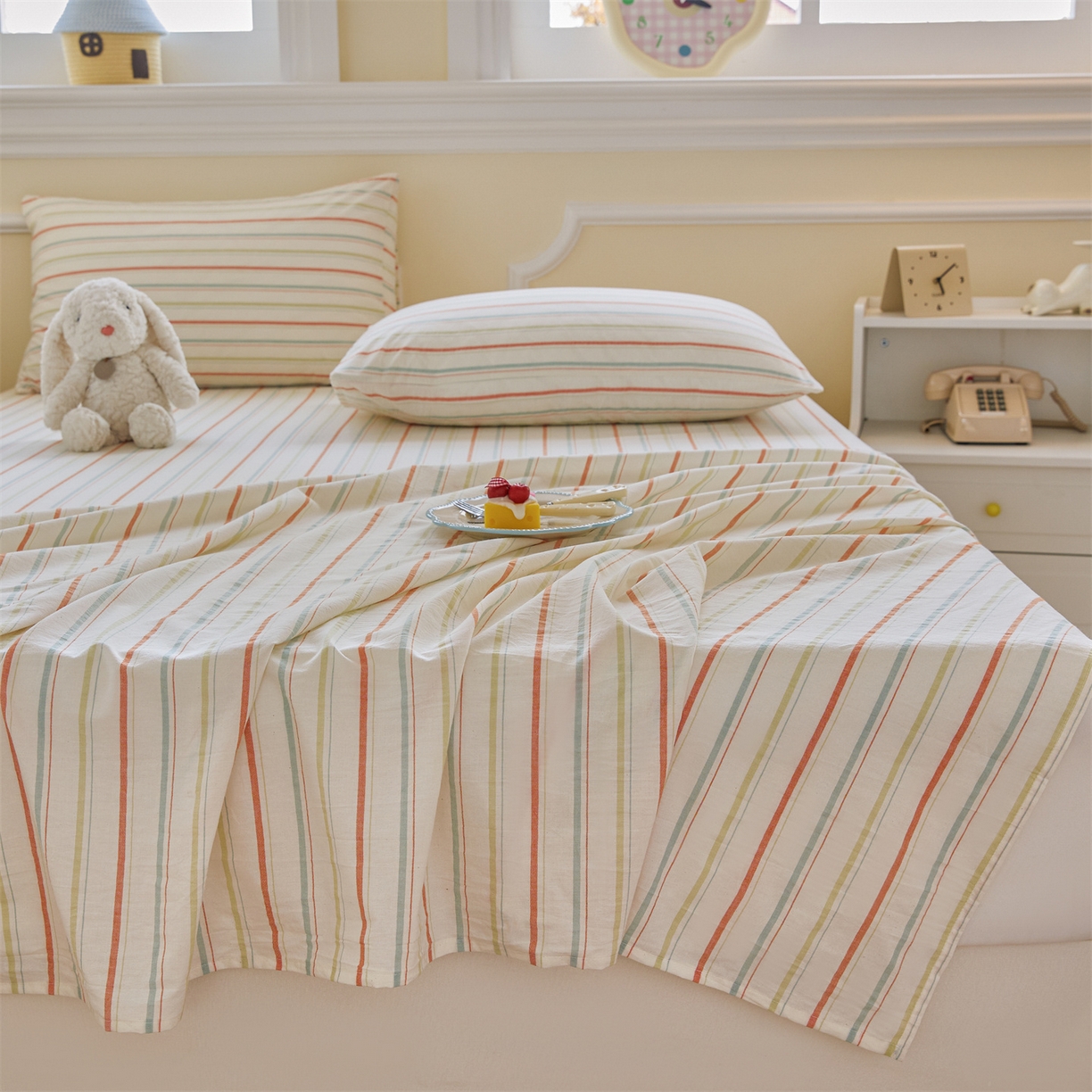 91家纺网 家纺一手货源 找家纺 菡宝 2025新款全棉纯棉色织水洗棉单床单 且乐绿青年