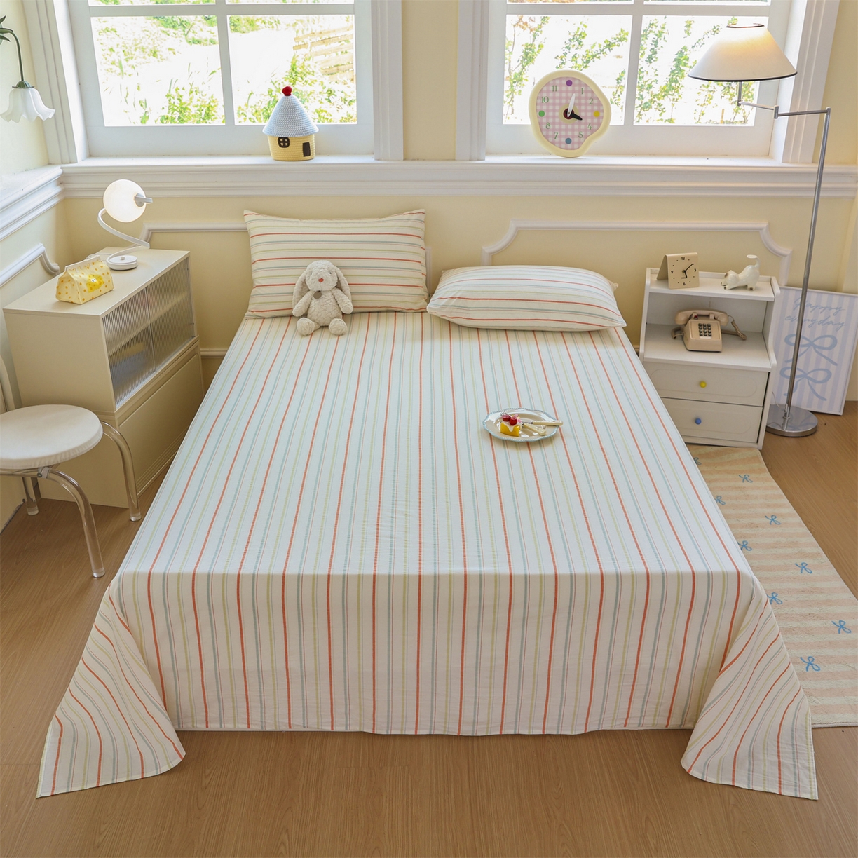 91家纺网 家纺一手货源 找家纺 菡宝 2025新款全棉纯棉色织水洗棉单床单 且乐绿青年