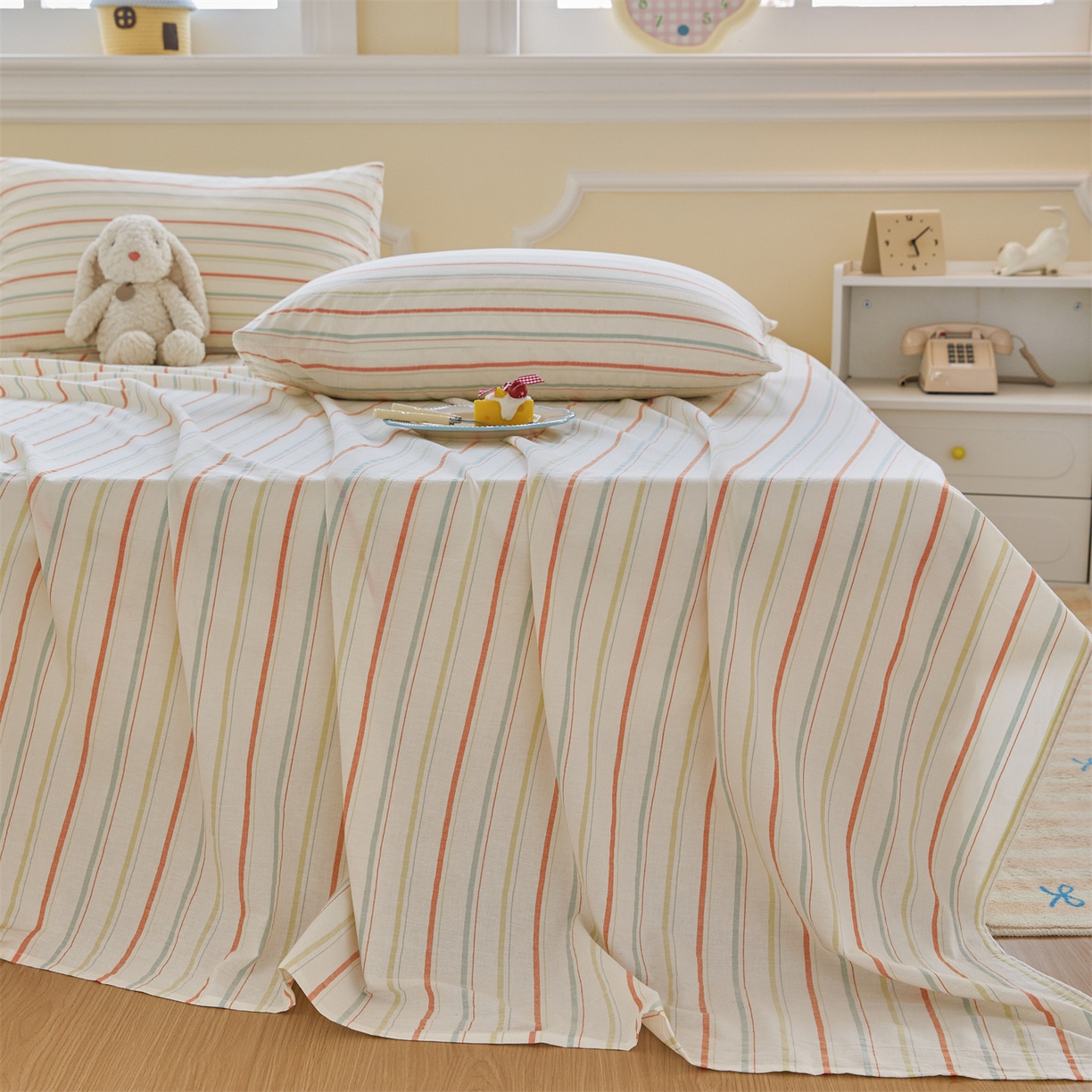 91家纺网 家纺一手货源 找家纺 菡宝 2025新款全棉纯棉色织水洗棉单床单 且乐绿青年