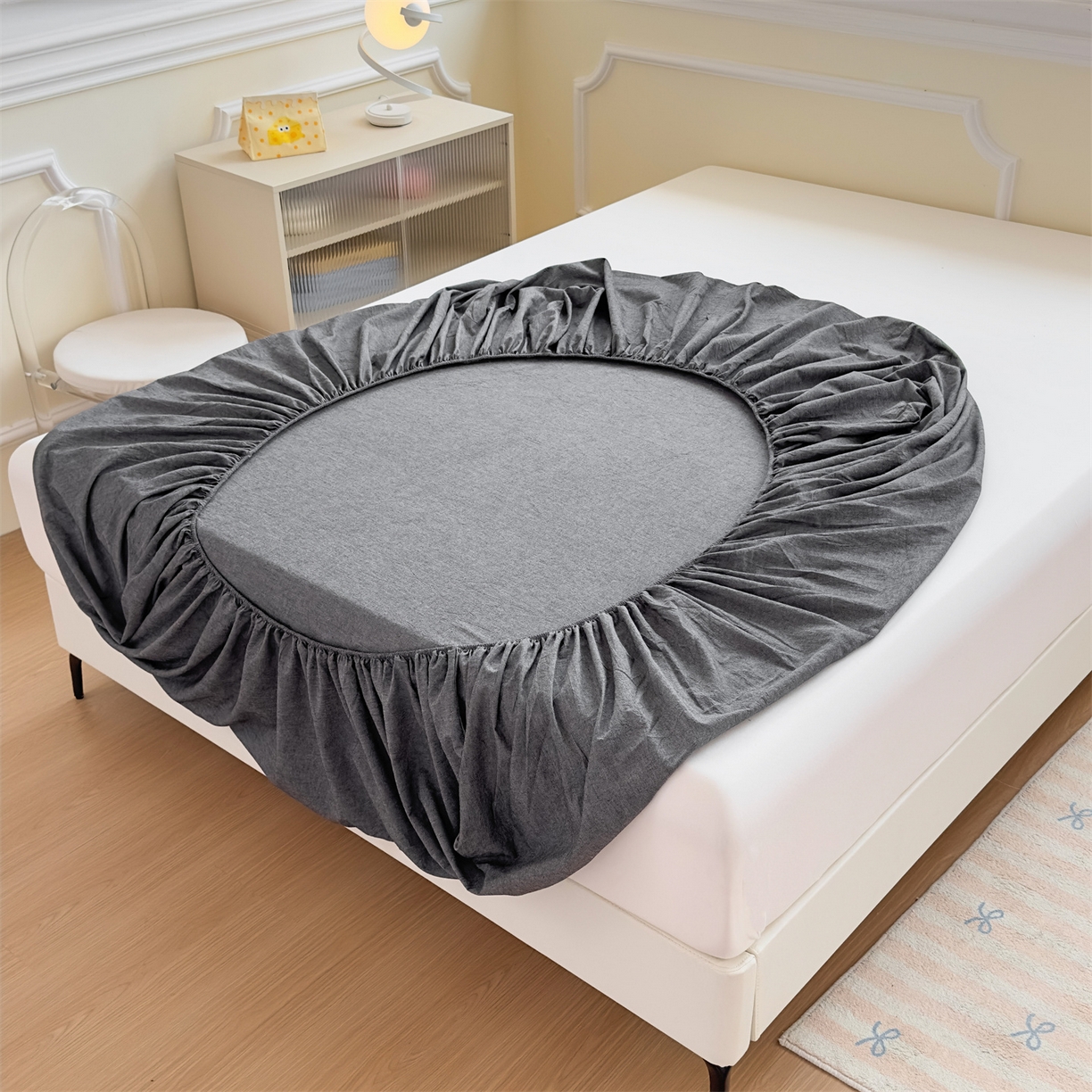 91家纺网 家纺一手货源 找家纺 菡宝 2025新款全棉纯棉色织水洗棉单单床笠 黑色青年