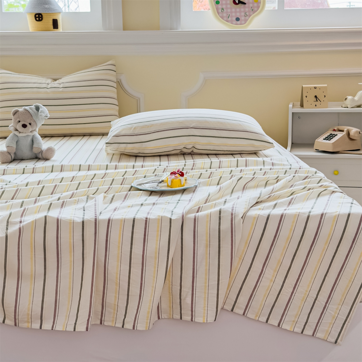 91家纺网 家纺一手货源 找家纺 菡宝 2025新款全棉纯棉色织水洗棉单床单 且乐紫青年