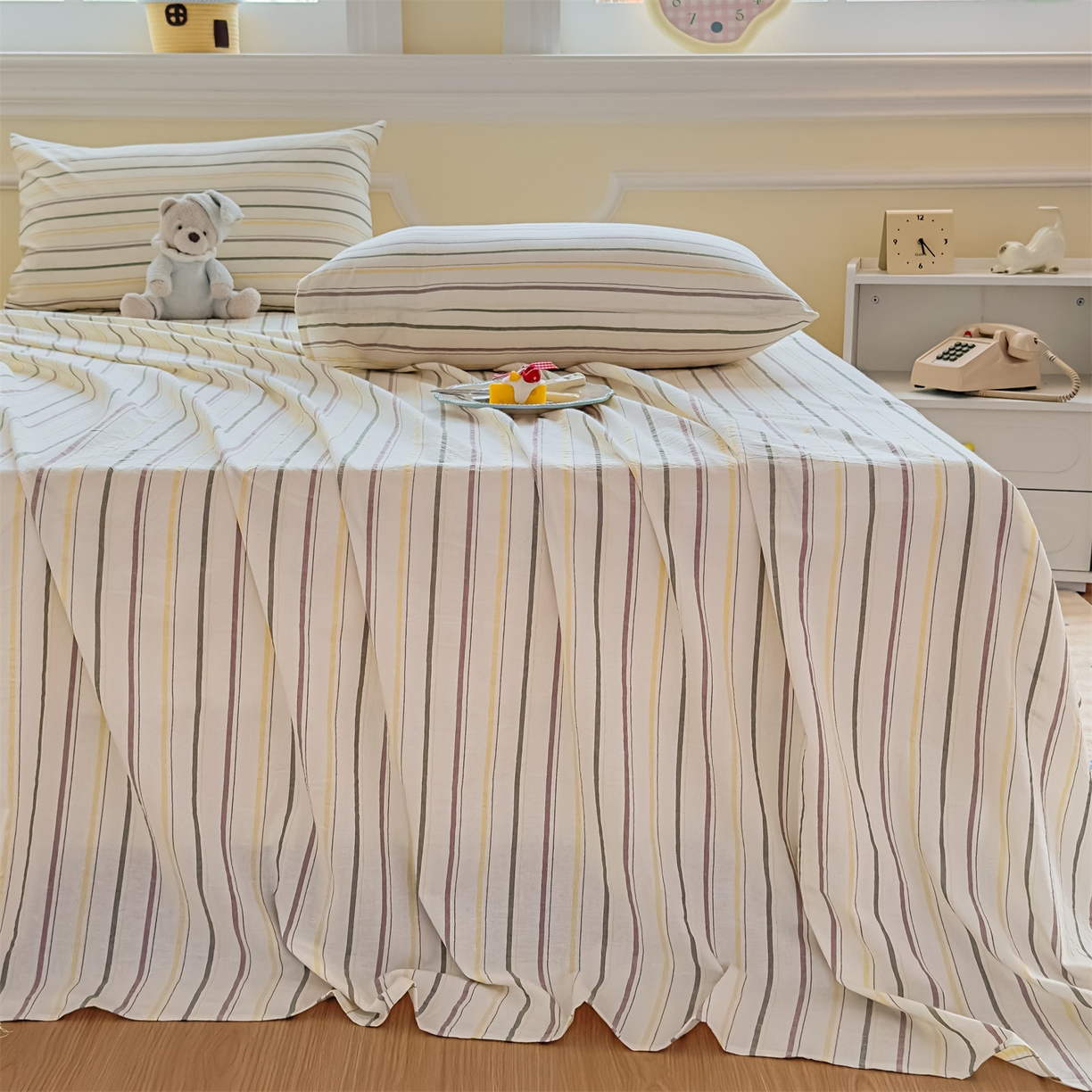 91家纺网 家纺一手货源 找家纺 菡宝 2025新款全棉纯棉色织水洗棉单床单 且乐紫青年