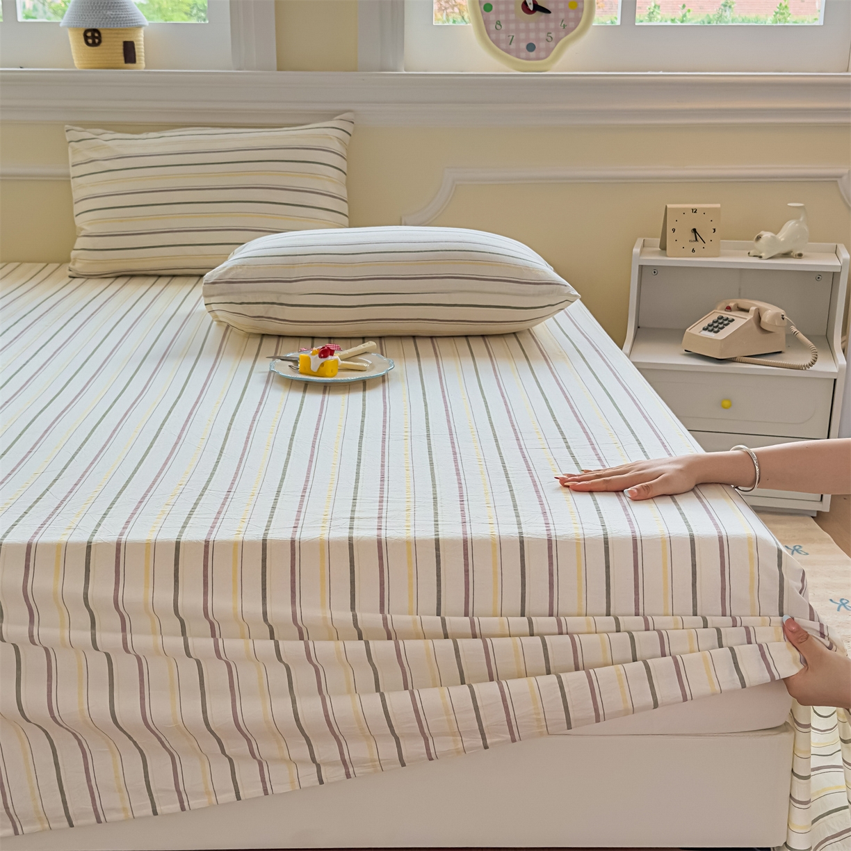 91家纺网 家纺一手货源 找家纺 菡宝 2025新款全棉纯棉色织水洗棉单床单 且乐紫青年