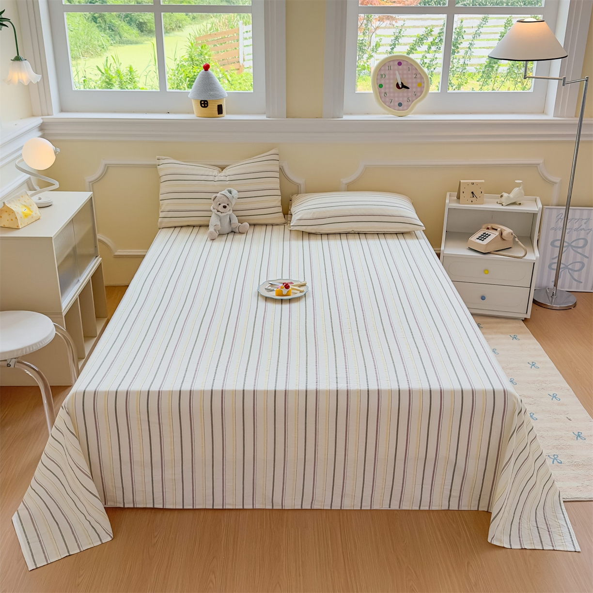 91家纺网 家纺一手货源 找家纺 菡宝 2025新款全棉纯棉色织水洗棉单床单 且乐紫青年