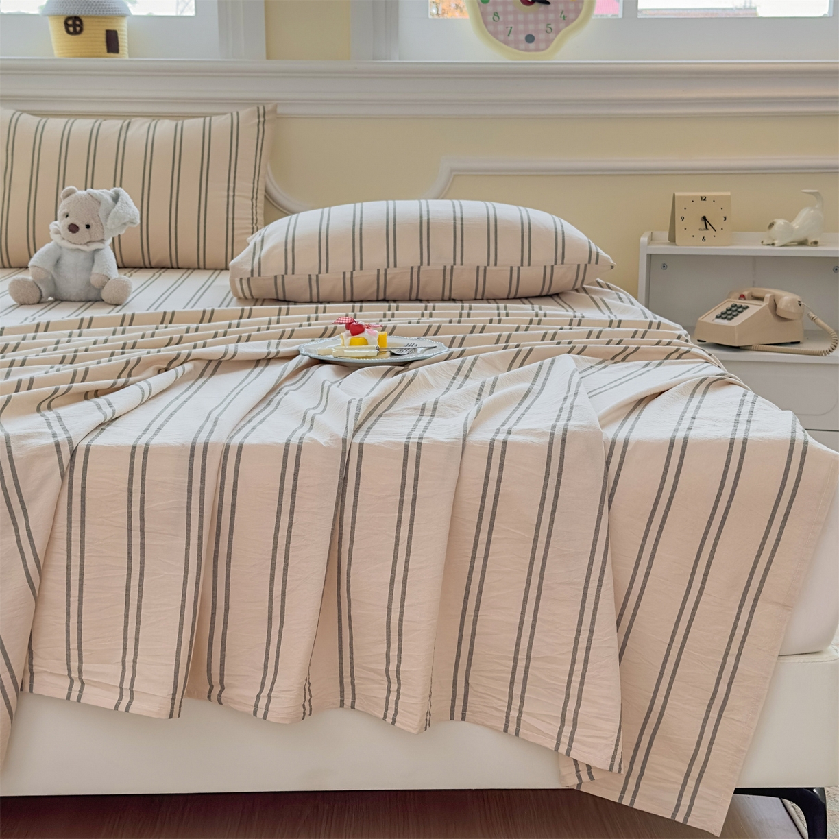 91家纺网 家纺一手货源 找家纺 菡宝 2025新款全棉纯棉色织水洗棉单床单 中古绿条