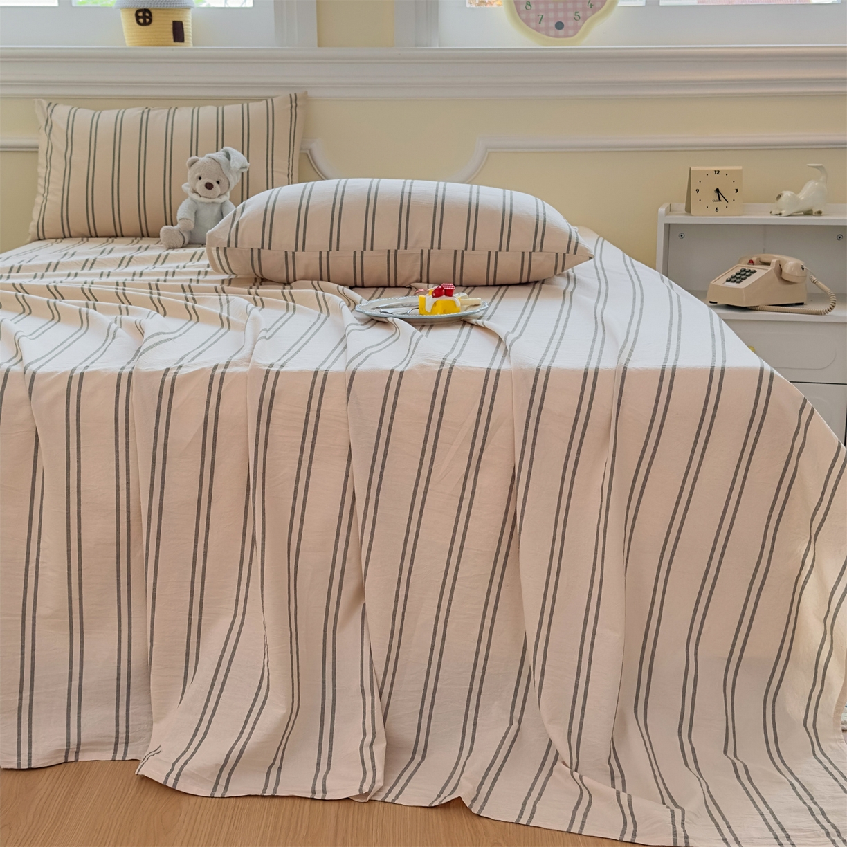 91家纺网 家纺一手货源 找家纺 菡宝 2025新款全棉纯棉色织水洗棉单床单 中古绿条