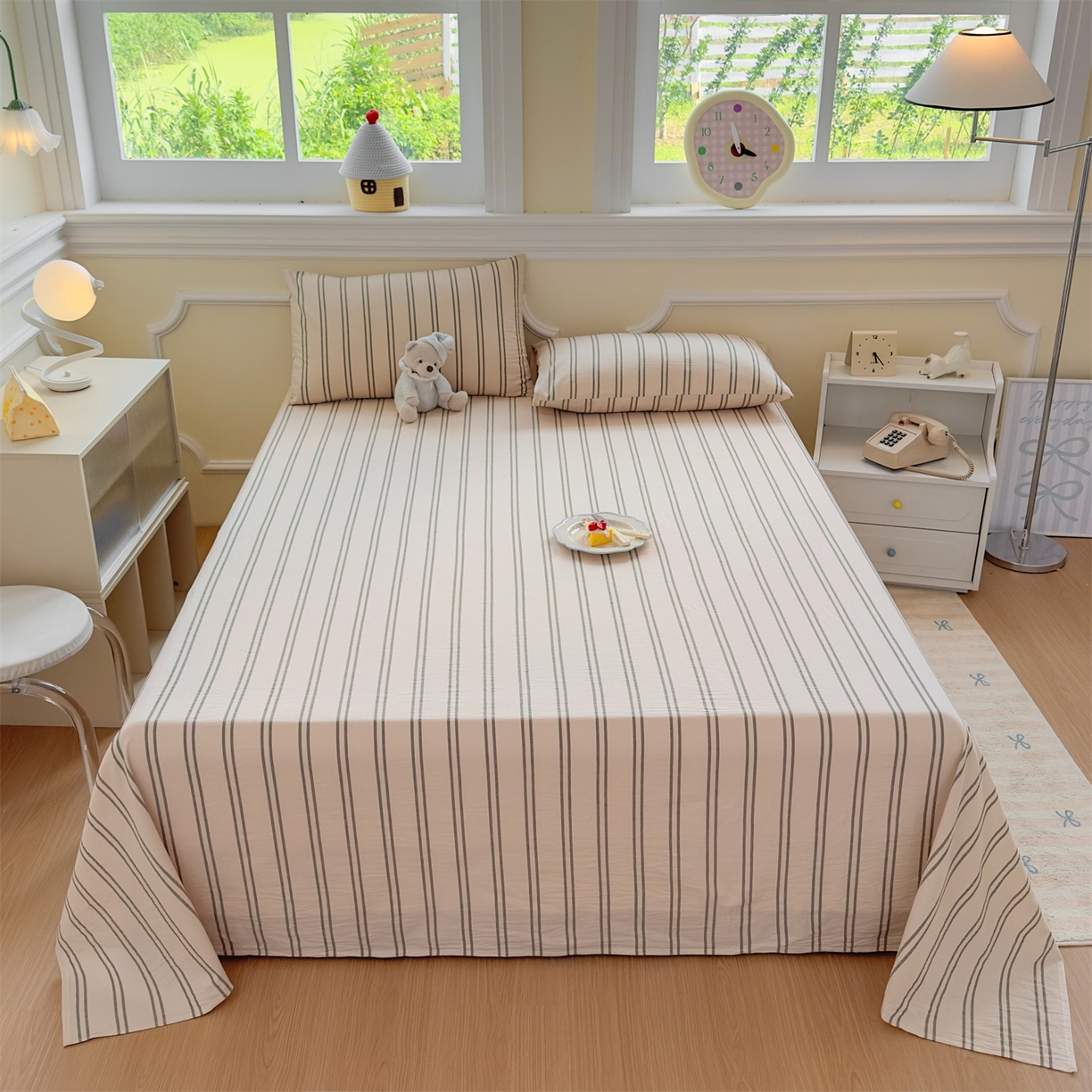 91家纺网 家纺一手货源 找家纺 菡宝 2025新款全棉纯棉色织水洗棉单床单 中古绿条