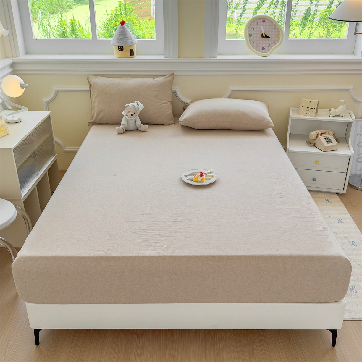 91家纺网 家纺一手货源 找家纺 菡宝 2025新款全棉纯棉色织水洗棉单单床笠 卡其青年