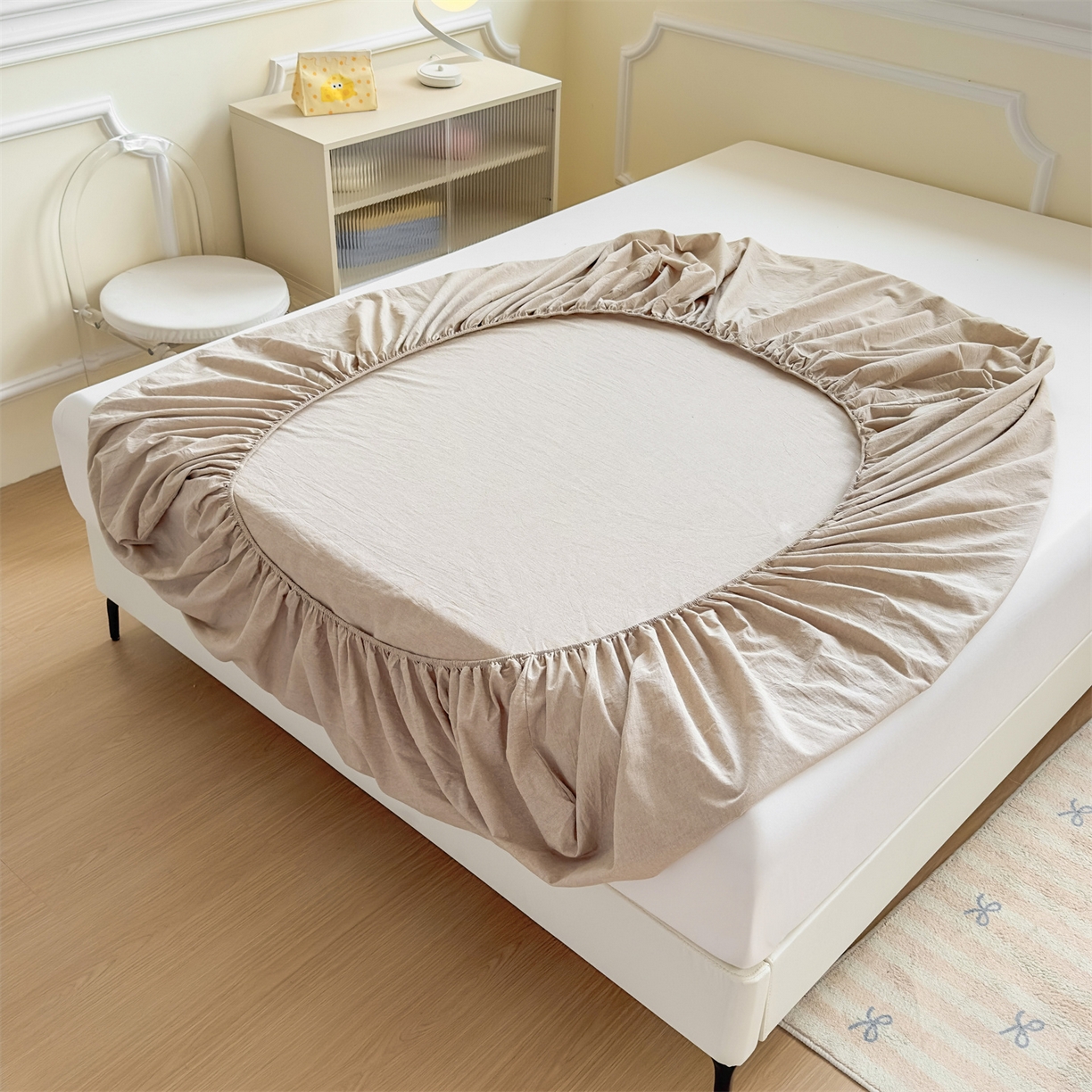 91家纺网 家纺一手货源 找家纺 菡宝 2025新款全棉纯棉色织水洗棉单单床笠 卡其青年