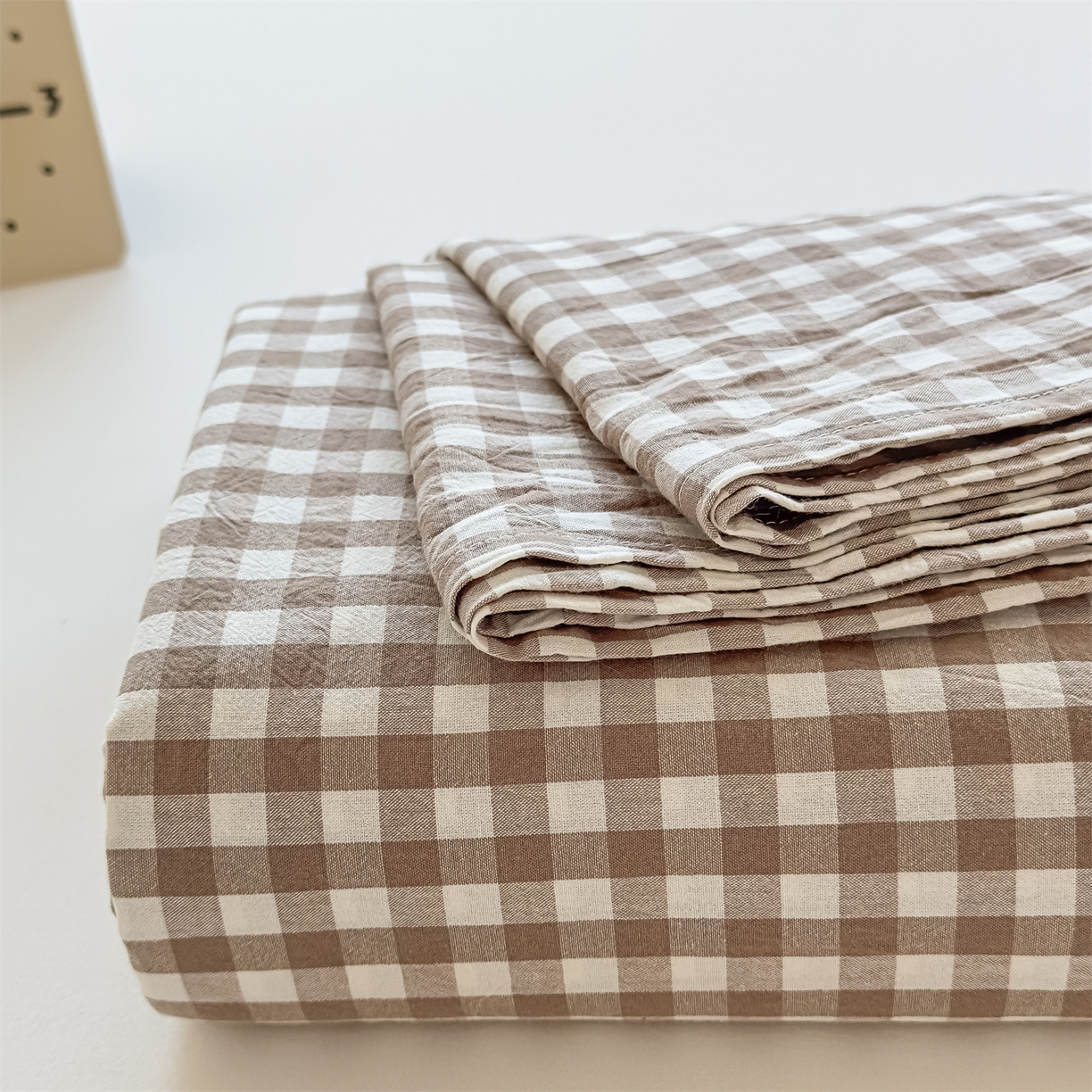 菡宝 2025新款全棉纯棉色织水洗棉单床单 棕小格