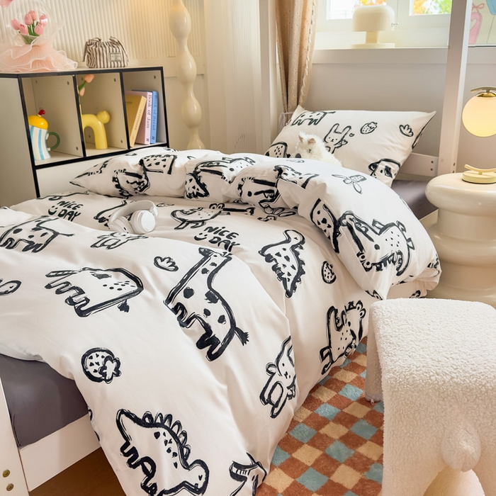 91家纺网 家纺一手货源 找家纺 曼陀罗2025新款超柔云朵棉学生宿舍上下铺三件套 涂鸦乐园