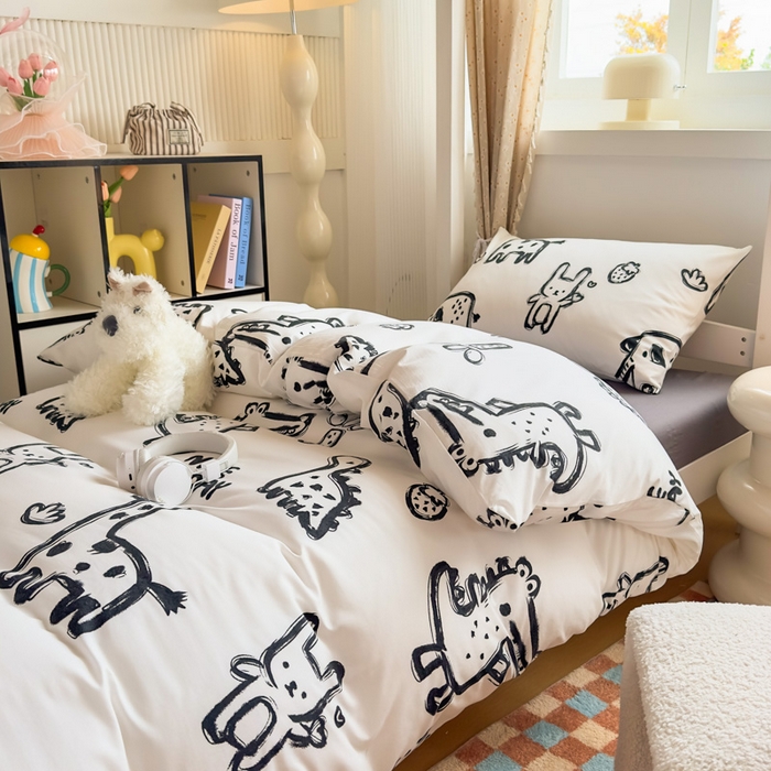 91家纺网 家纺一手货源 找家纺 曼陀罗2025新款超柔云朵棉学生宿舍上下铺三件套 涂鸦乐园