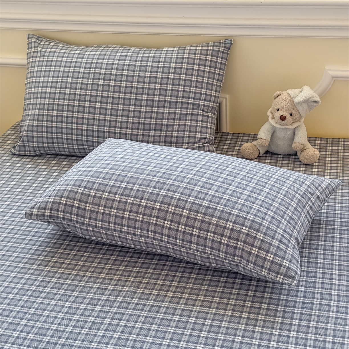 91家纺网 家纺一手货源 找家纺 菡宝 2025新款全棉纯棉色织水洗棉单品系列单枕套枕套单品 蓝格调