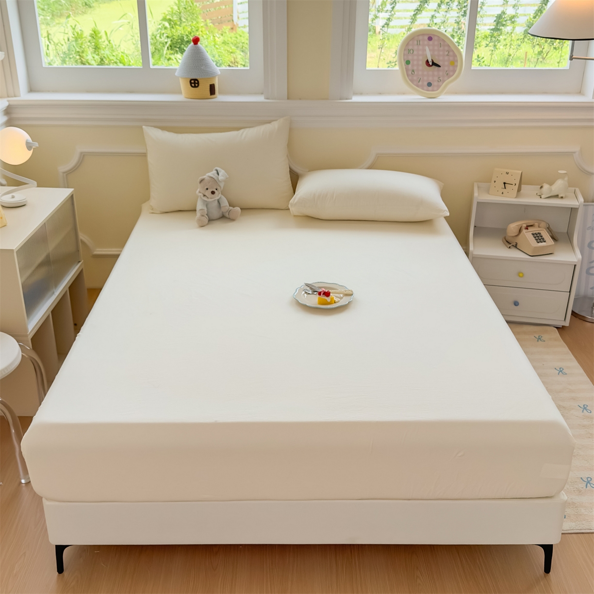 91家纺网 家纺一手货源 找家纺 菡宝 2025新款全棉纯棉色织水洗棉单单床笠 米白青年