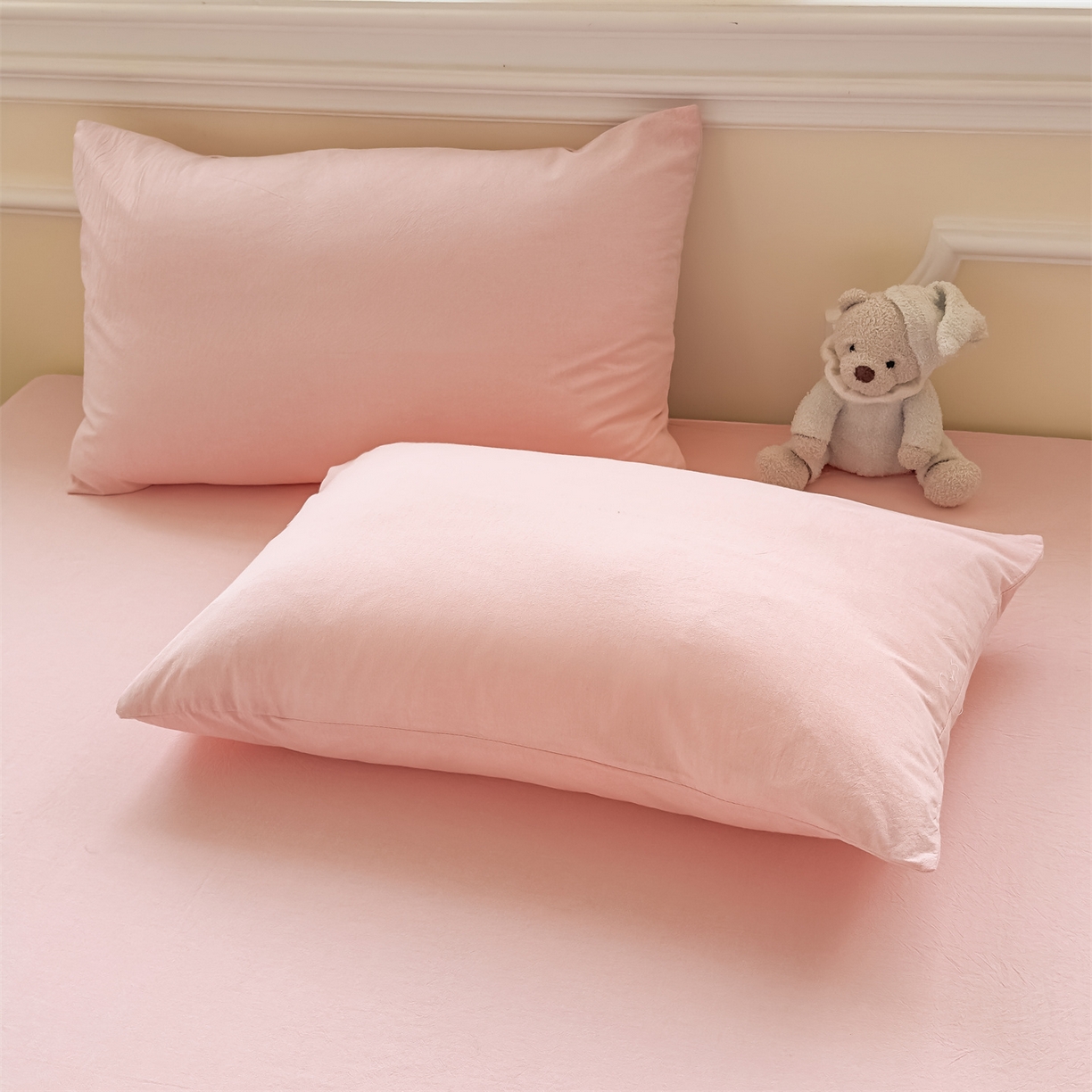 91家纺网 家纺一手货源 找家纺 菡宝 2025新款全棉纯棉色织水洗棉单品系列单枕套枕套单品 粉色青年