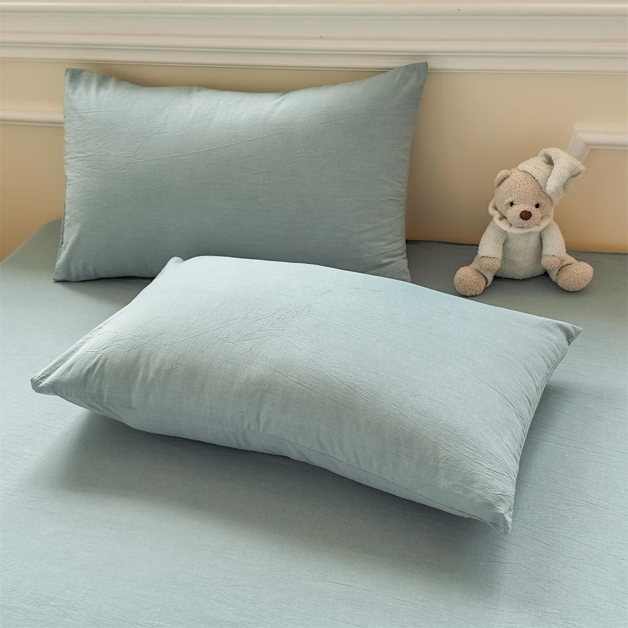 91家纺网 家纺一手货源 找家纺 菡宝 2025新款全棉纯棉色织水洗棉单品系列单枕套枕套单品 兰色青年