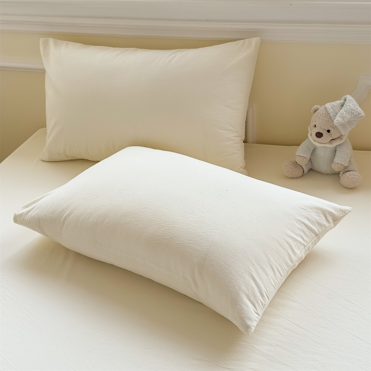 91家纺网 家纺一手货源 找家纺 菡宝 2025新款全棉纯棉色织水洗棉单品系列单枕套枕套单品 米白青年